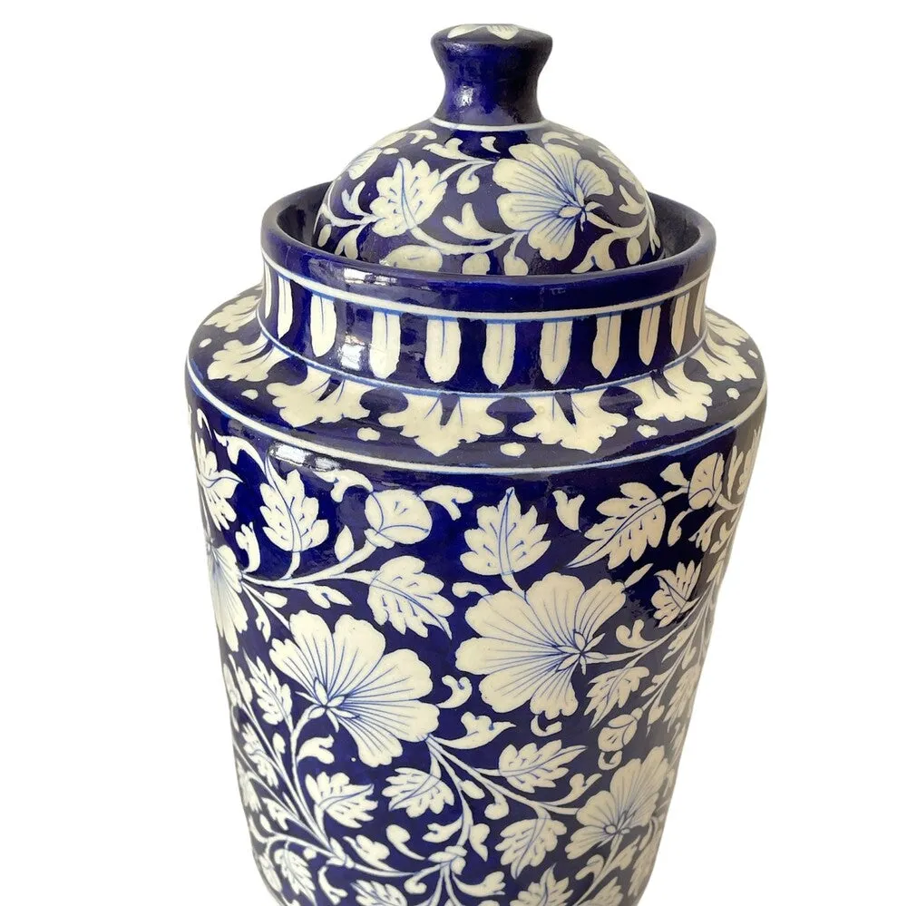 Blue Pottery Decorative Floral Jar