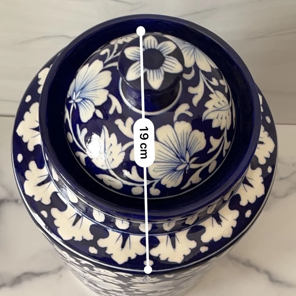 Blue Pottery Decorative Floral Jar