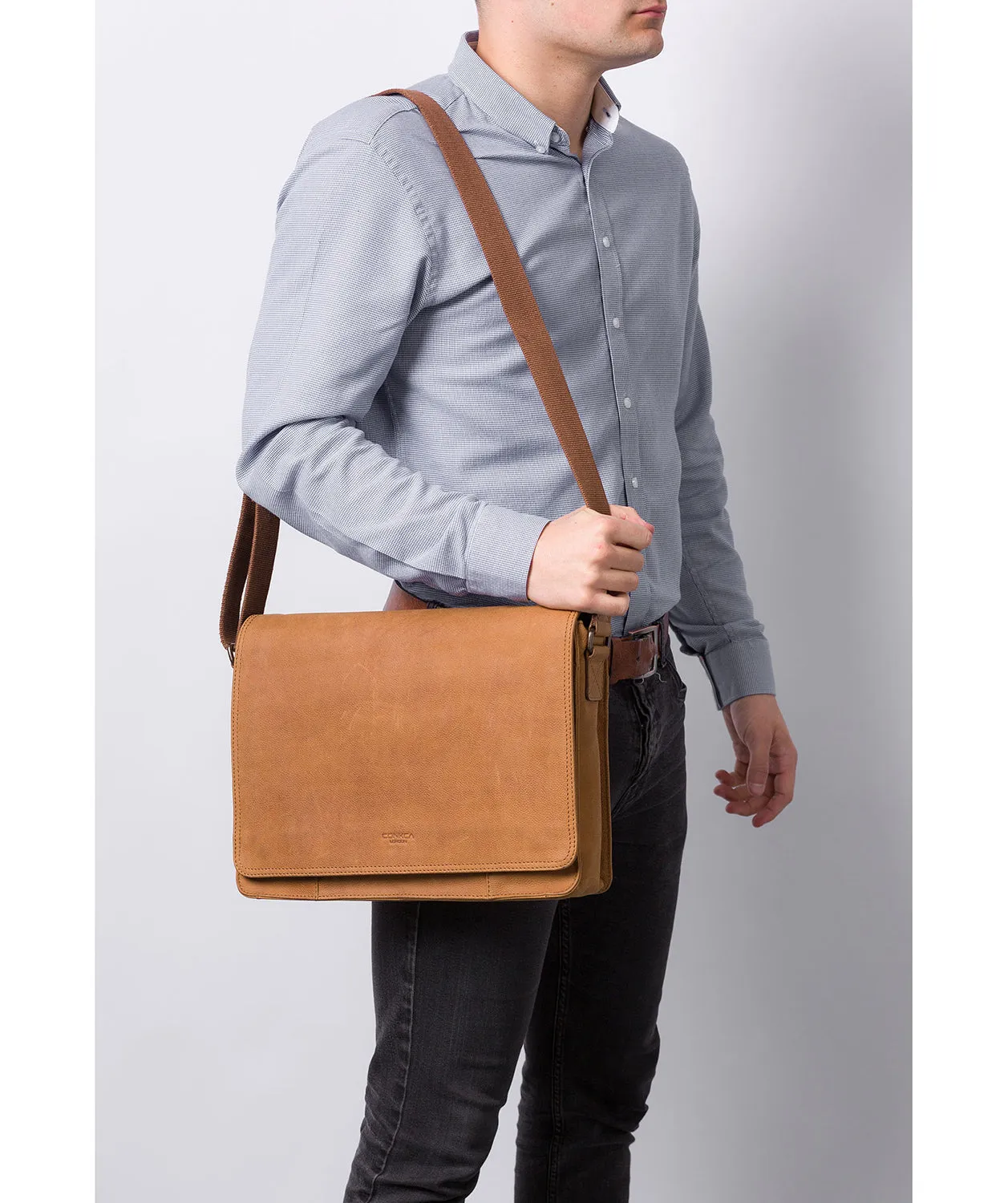 'Bolt' Vintage Chestnut Leather Messenger Bag
