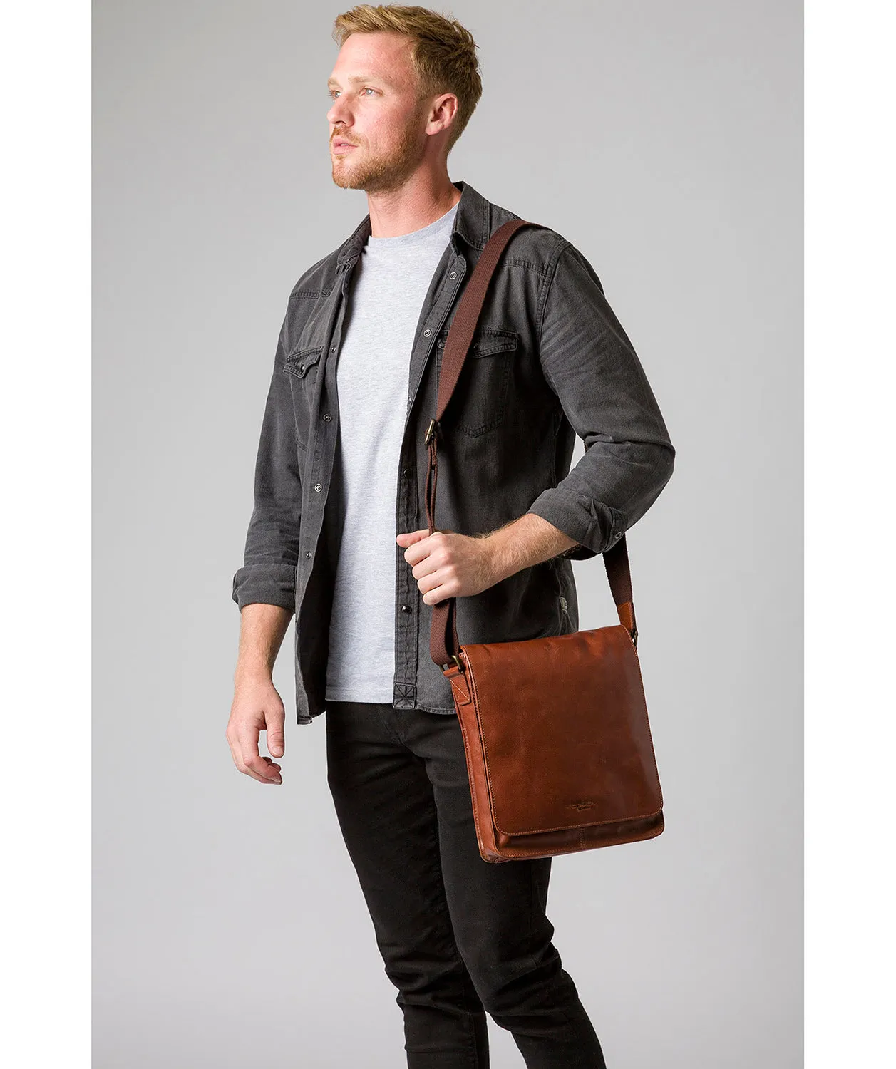 'Bowen' Conker Brown Leather Cross Body Bag