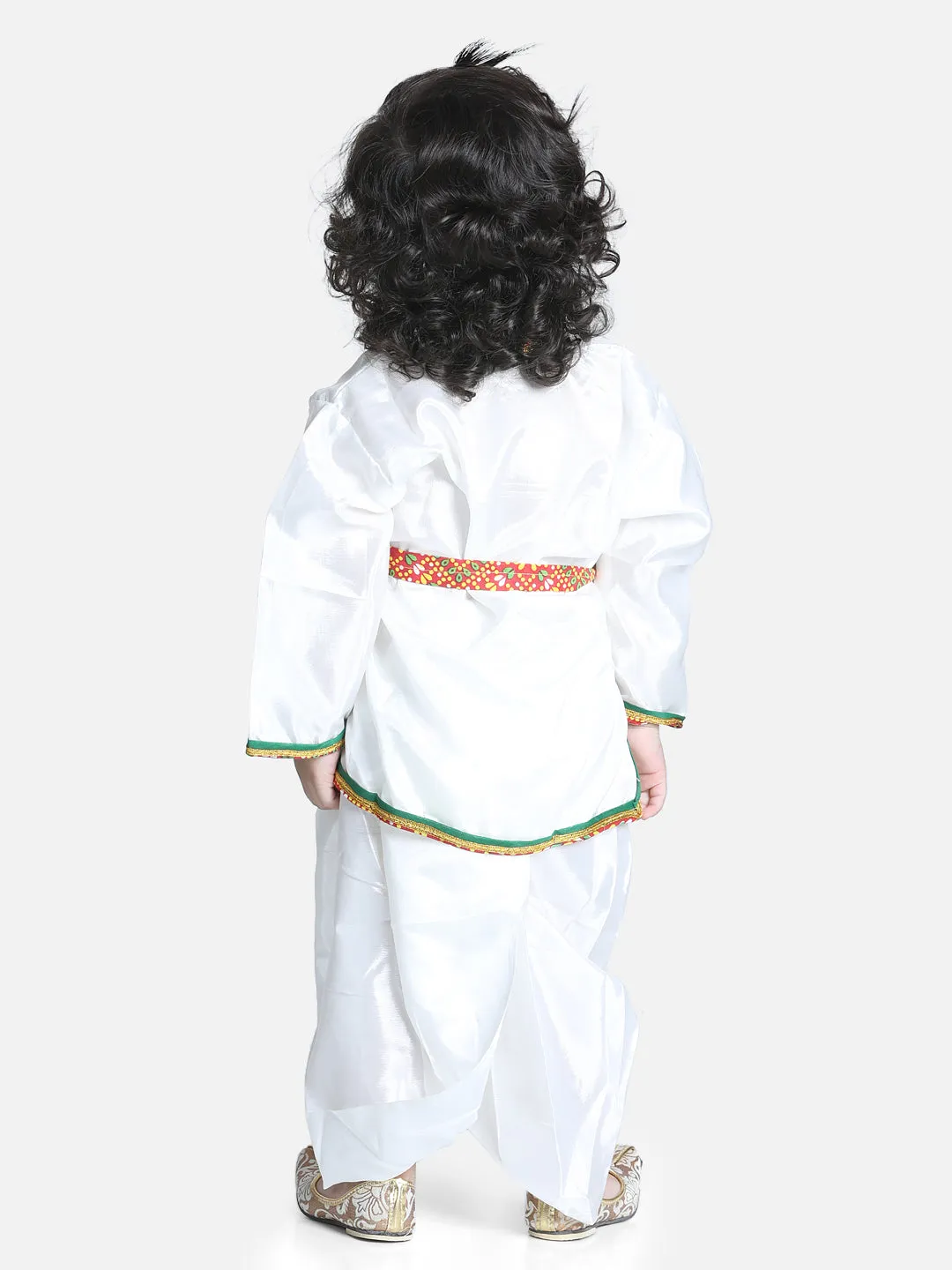 BownBee Full Sleeves Kanhaiya Suit With Basuri & Mukut With Band - White
