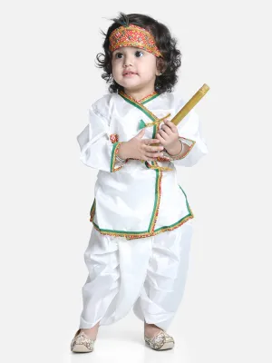 BownBee Full Sleeves Kanhaiya Suit With Basuri & Mukut With Band - White