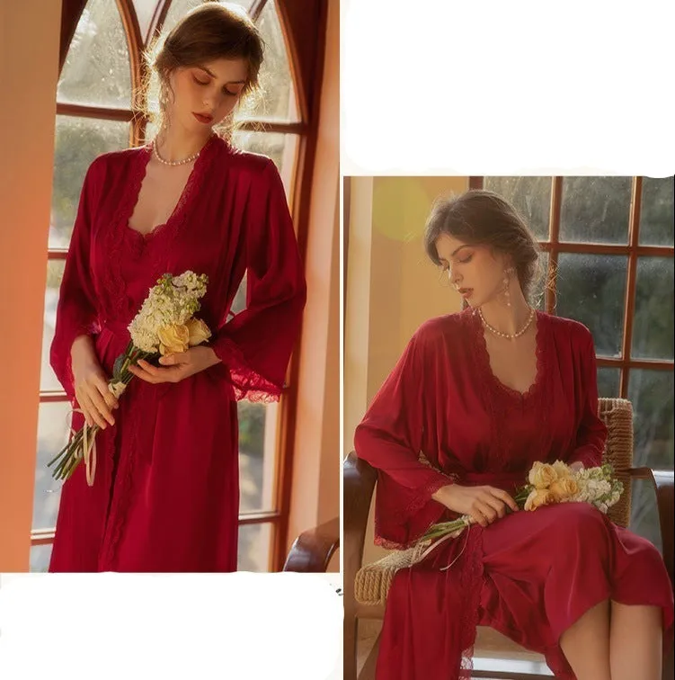 Bridal Wedding Nightgown Robe Set Vintage Lace
