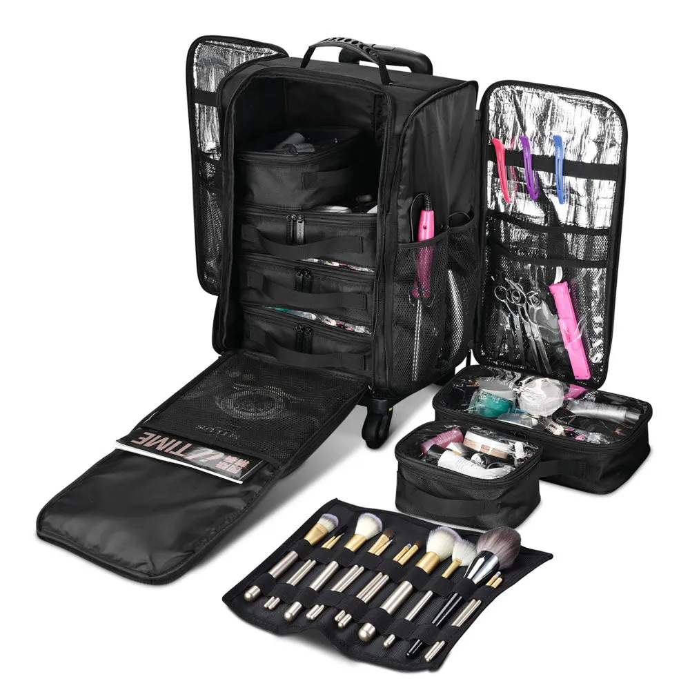 Byootique FuHold Foldable Rolling Makeup Case with Pockets Detach Trolley