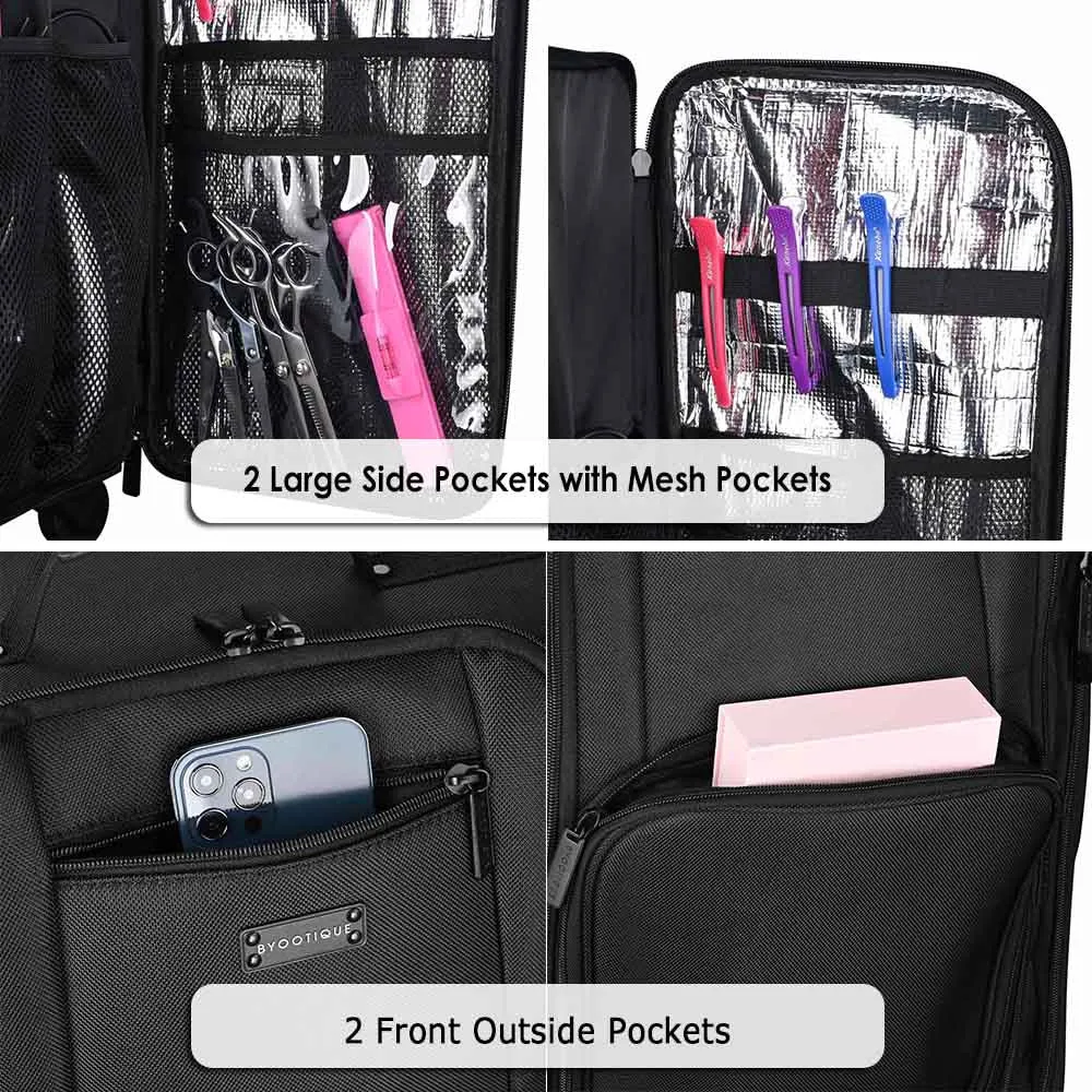 Byootique FuHold Foldable Rolling Makeup Case with Pockets Detach Trolley