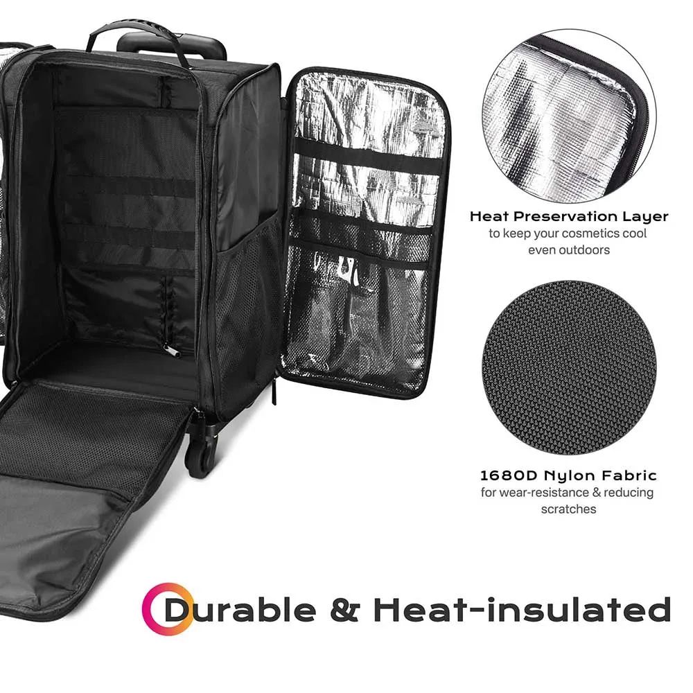 Byootique FuHold Foldable Rolling Makeup Case with Pockets Detach Trolley