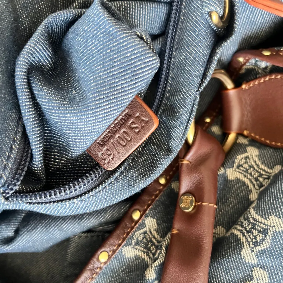 Celine Blue Macadam Denim and Leather Hobo