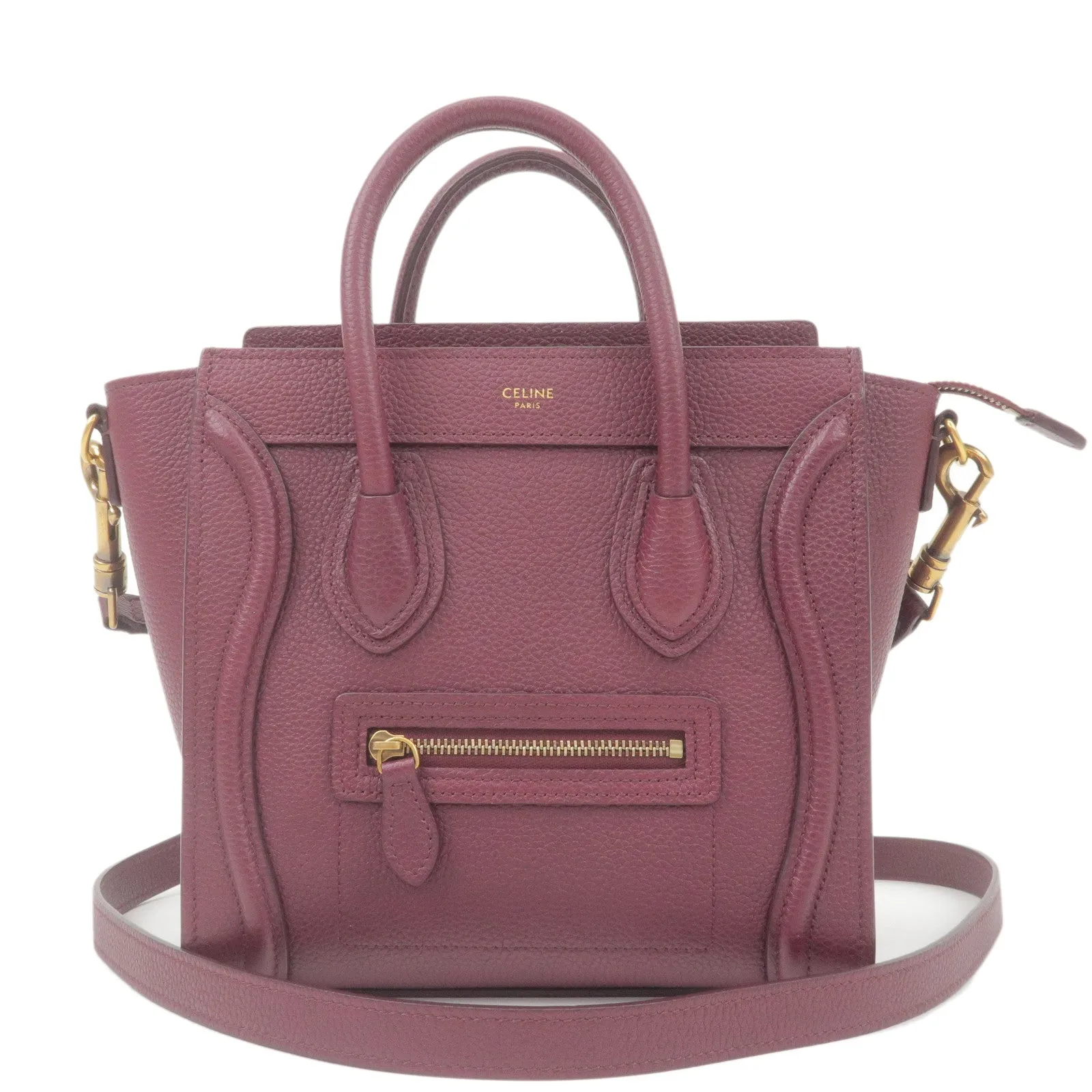 CELINE Luggage Nano Shopper Leather 2Way Bag Shoulder Bag Bordeaux