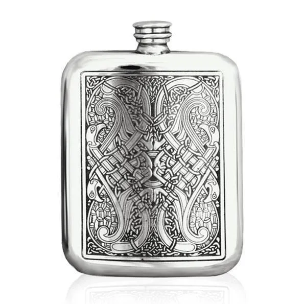 Celtic Birds Rounded 6oz Pewter Hip