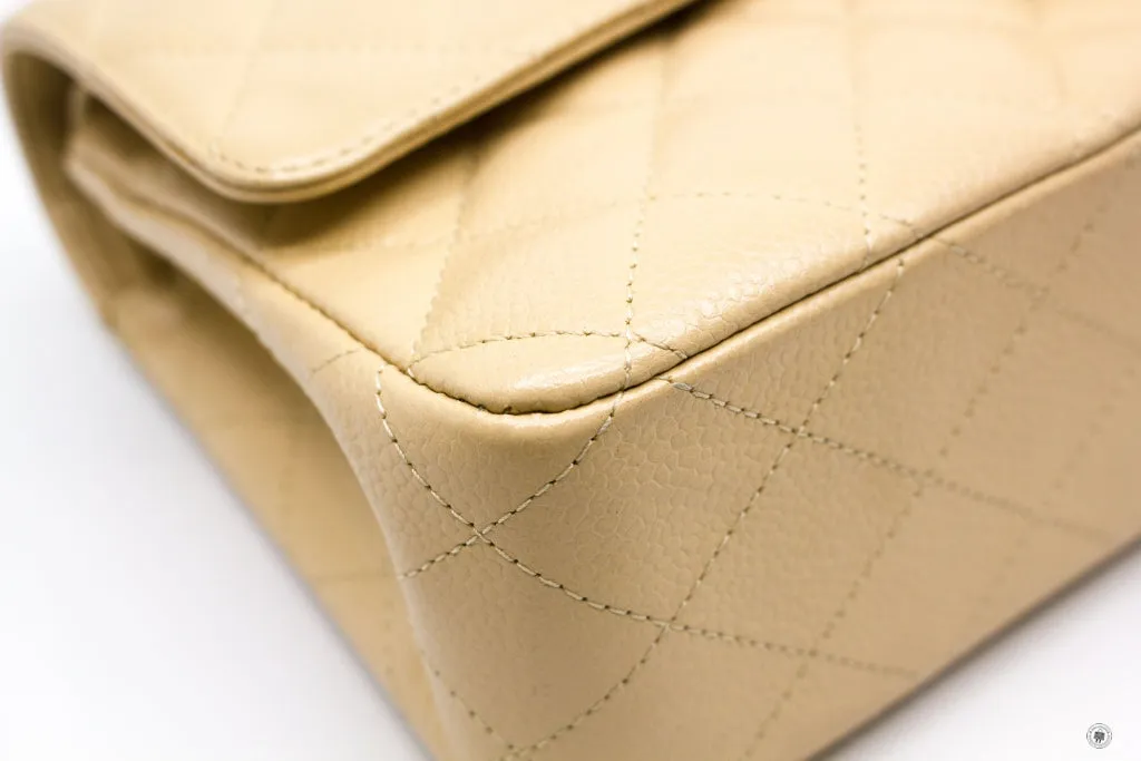 Chanel A01112 Medium Classic Double Flap Beige Caviar 25.5CM Shoulder Bags Shw