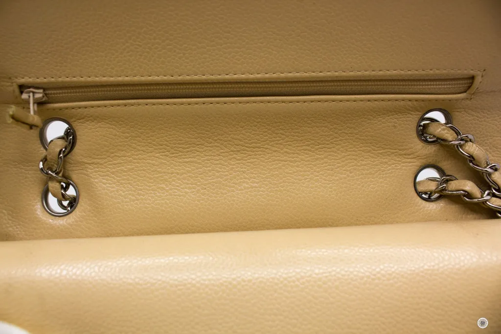 Chanel A01112 Medium Classic Double Flap Beige Caviar 25.5CM Shoulder Bags Shw