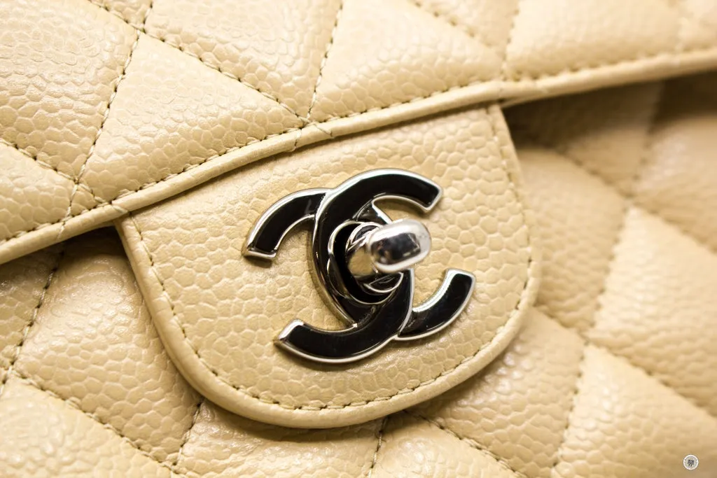 Chanel A01112 Medium Classic Double Flap Beige Caviar 25.5CM Shoulder Bags Shw