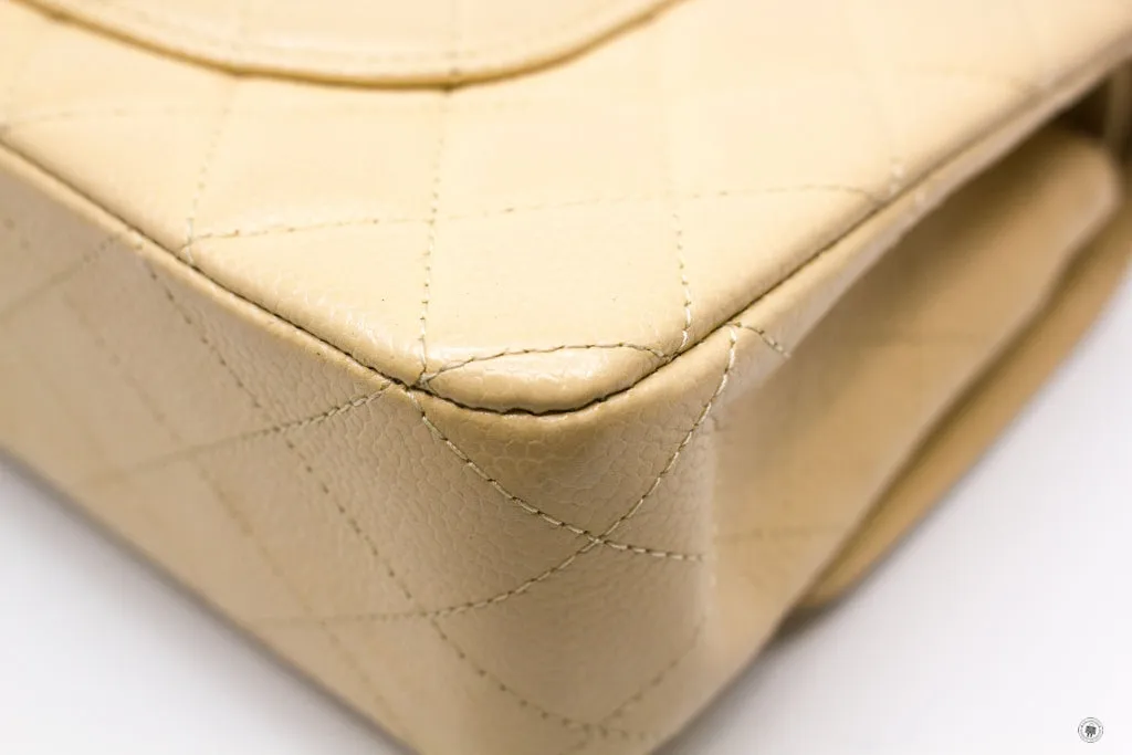Chanel A01112 Medium Classic Double Flap Beige Caviar 25.5CM Shoulder Bags Shw