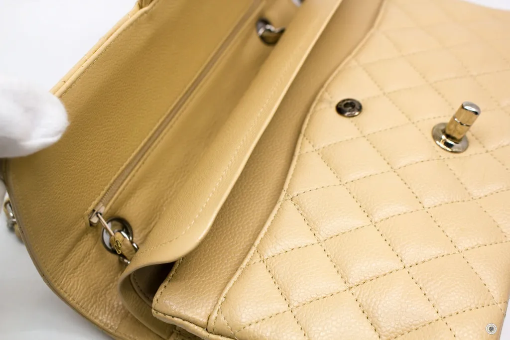 Chanel A01112 Medium Classic Double Flap Beige Caviar 25.5CM Shoulder Bags Shw