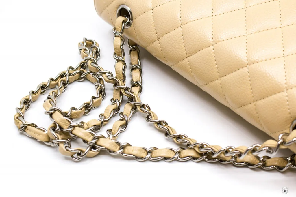 Chanel A01112 Medium Classic Double Flap Beige Caviar 25.5CM Shoulder Bags Shw