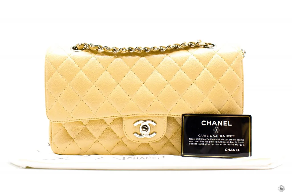 Chanel A01112 Medium Classic Double Flap Beige Caviar 25.5CM Shoulder Bags Shw