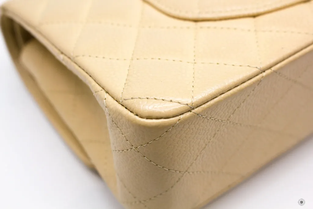 Chanel A01112 Medium Classic Double Flap Beige Caviar 25.5CM Shoulder Bags Shw