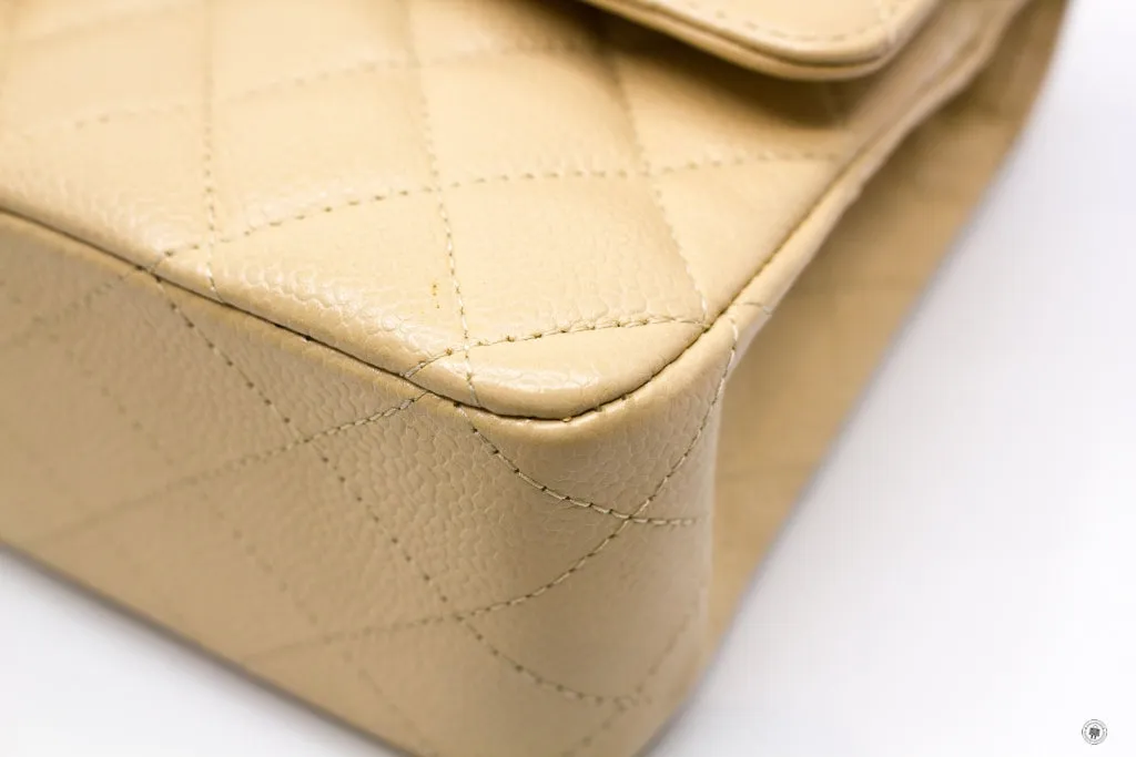 Chanel A01112 Medium Classic Double Flap Beige Caviar 25.5CM Shoulder Bags Shw