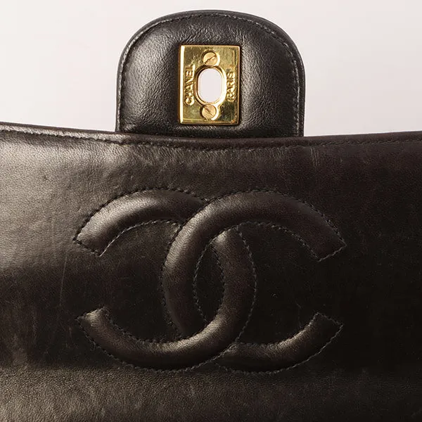 Chanel Around 1995 Made Classic Flap Handbag With Micro Bag Black
