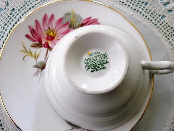 CHARMING Teacup and Saucer Royal Grafton English Bone China Sweet PINK Vintage Cup and Saucer Tea Time China