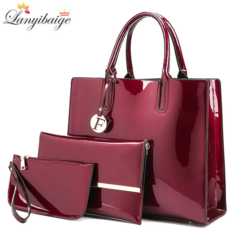 Christmas Gift Brand 3 Sets Women Handbags High Quality Patent Leather Female Messenger Bag Luxury Tote Ladies Shoulder Crossbody Bag Clutch