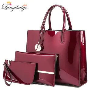 Christmas Gift Brand 3 Sets Women Handbags High Quality Patent Leather Female Messenger Bag Luxury Tote Ladies Shoulder Crossbody Bag Clutch