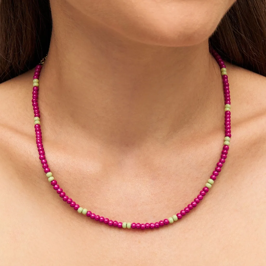 Color Ball Necklace Short - Plum/Silk Light Green