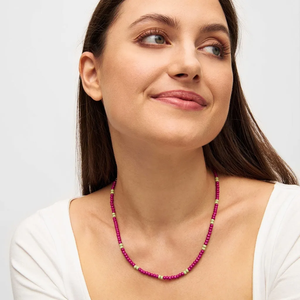 Color Ball Necklace Short - Plum/Silk Light Green