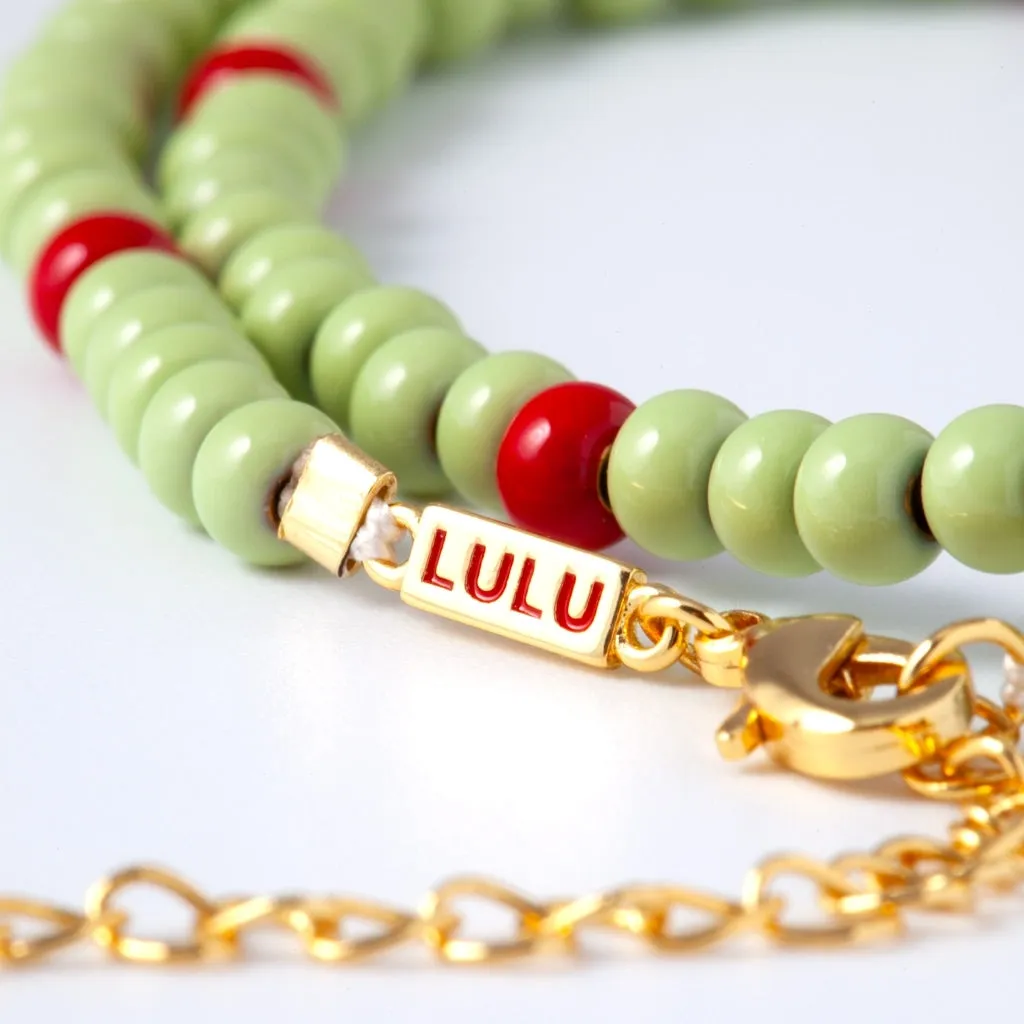Color Ball Necklace Short - Silk Light Green/Passion Red