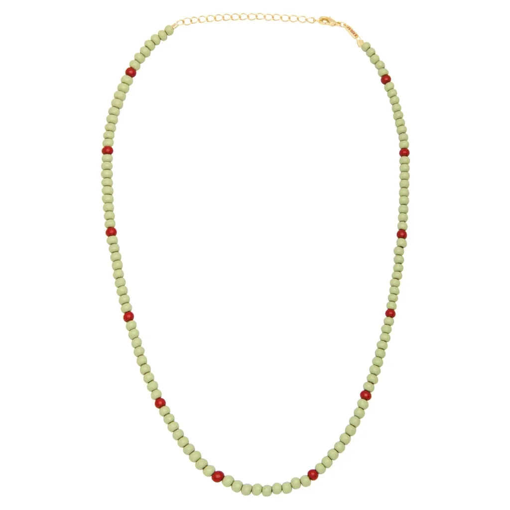 Color Ball Necklace Short - Silk Light Green/Passion Red