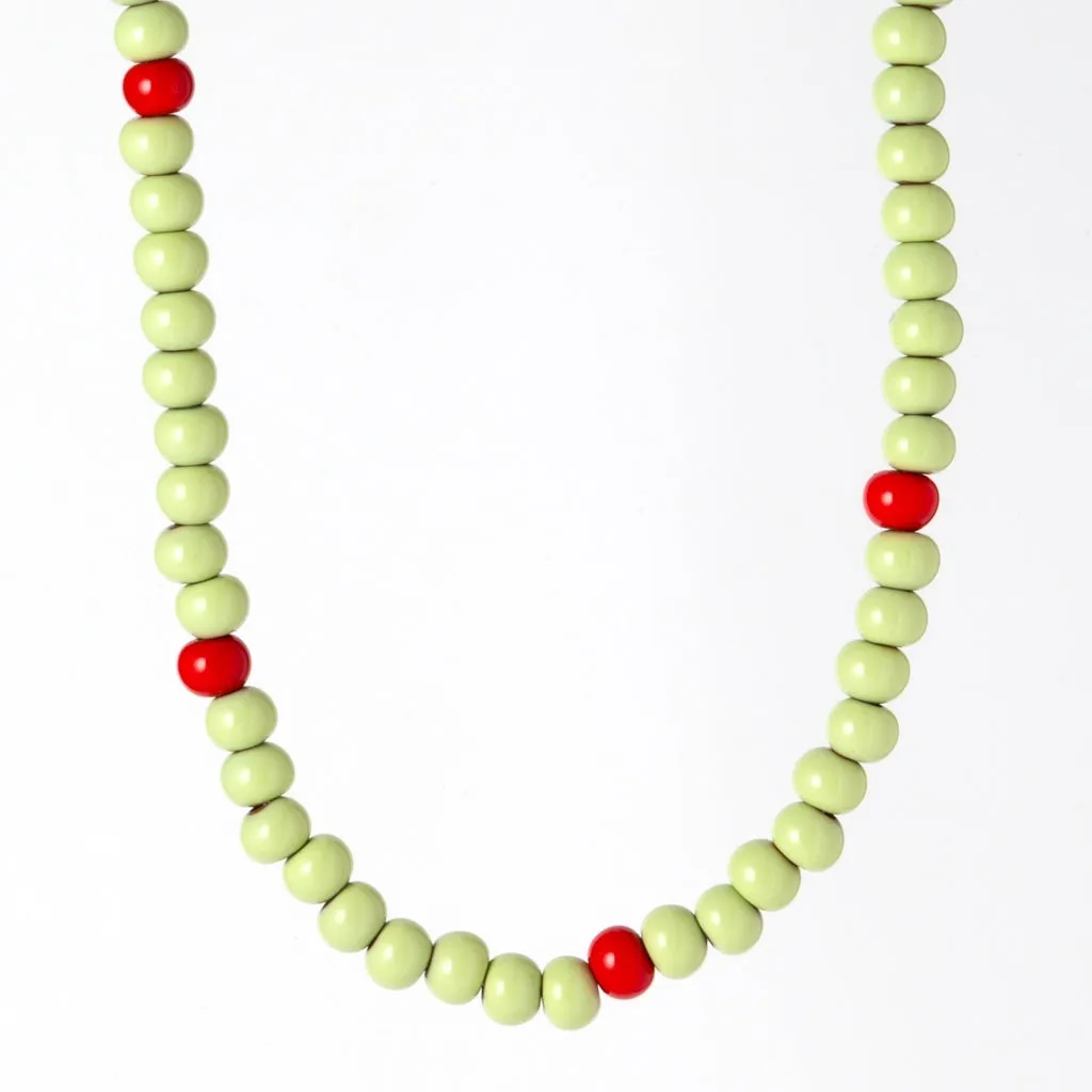 Color Ball Necklace Short - Silk Light Green/Passion Red