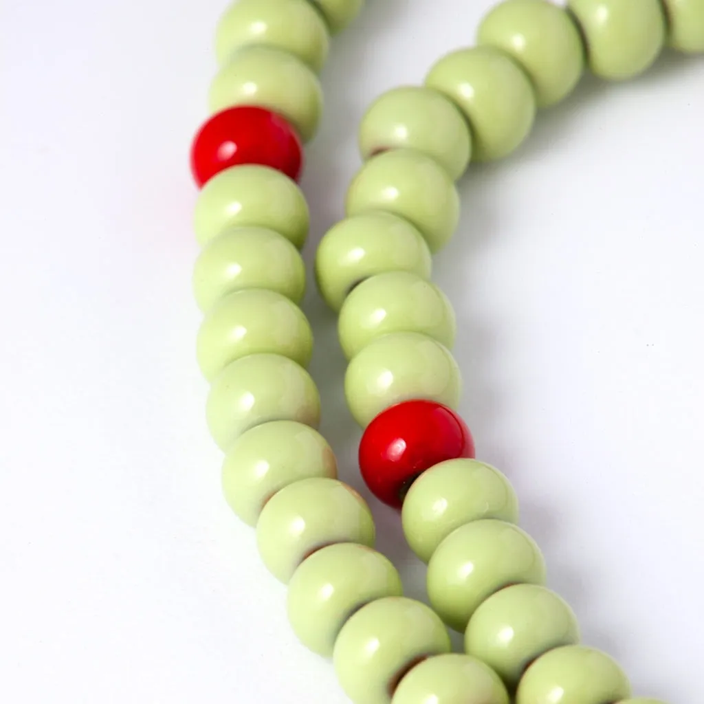 Color Ball Necklace Short - Silk Light Green/Passion Red