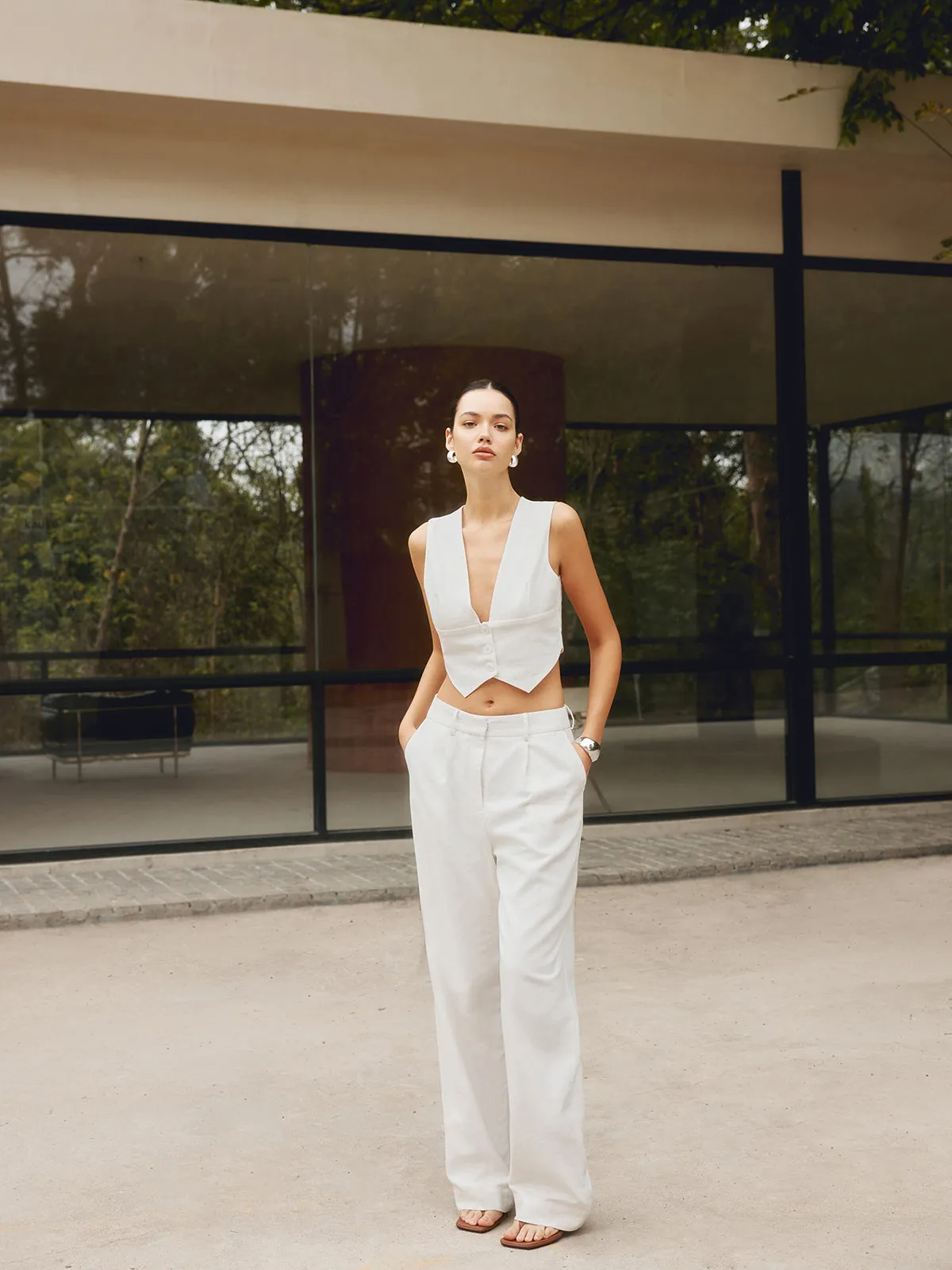 Cotton & Graceful Linen Button Waistcoat