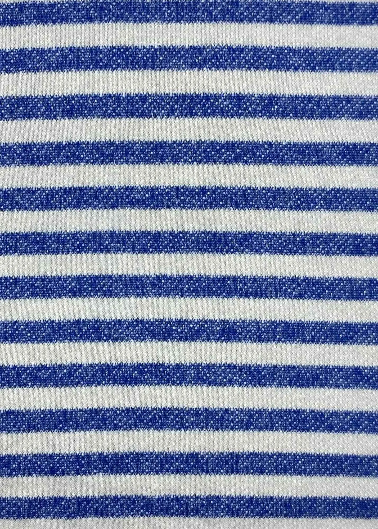 COTTON POLY FRENCH TERRY STRIPED NON-STRETCHED KNIT<br><h6>6-LH.GREY/ROYAL<br>FT338-STRP1/2</h6>
