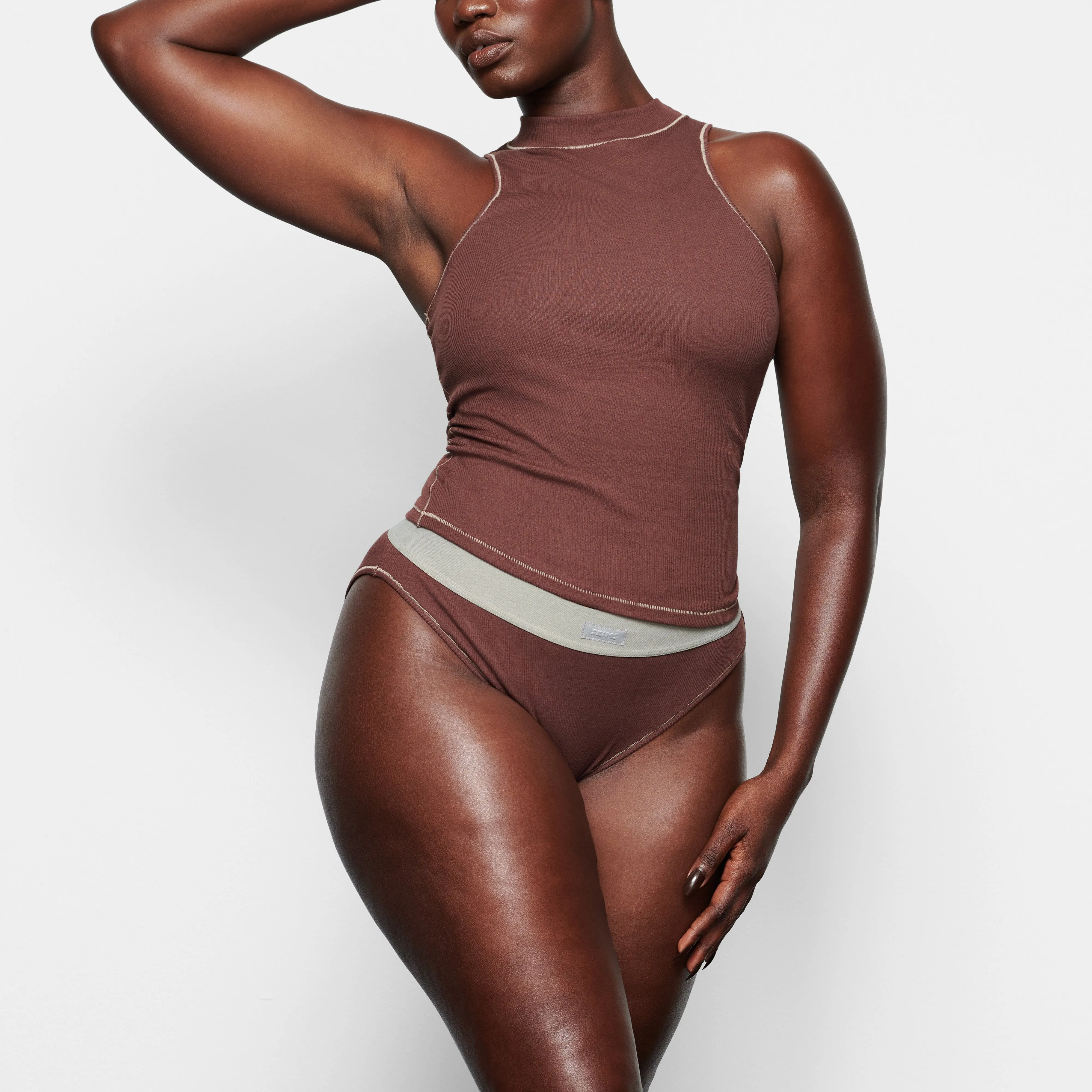 COTTON RIB MID RISE BRIEF | CHOCOLATE