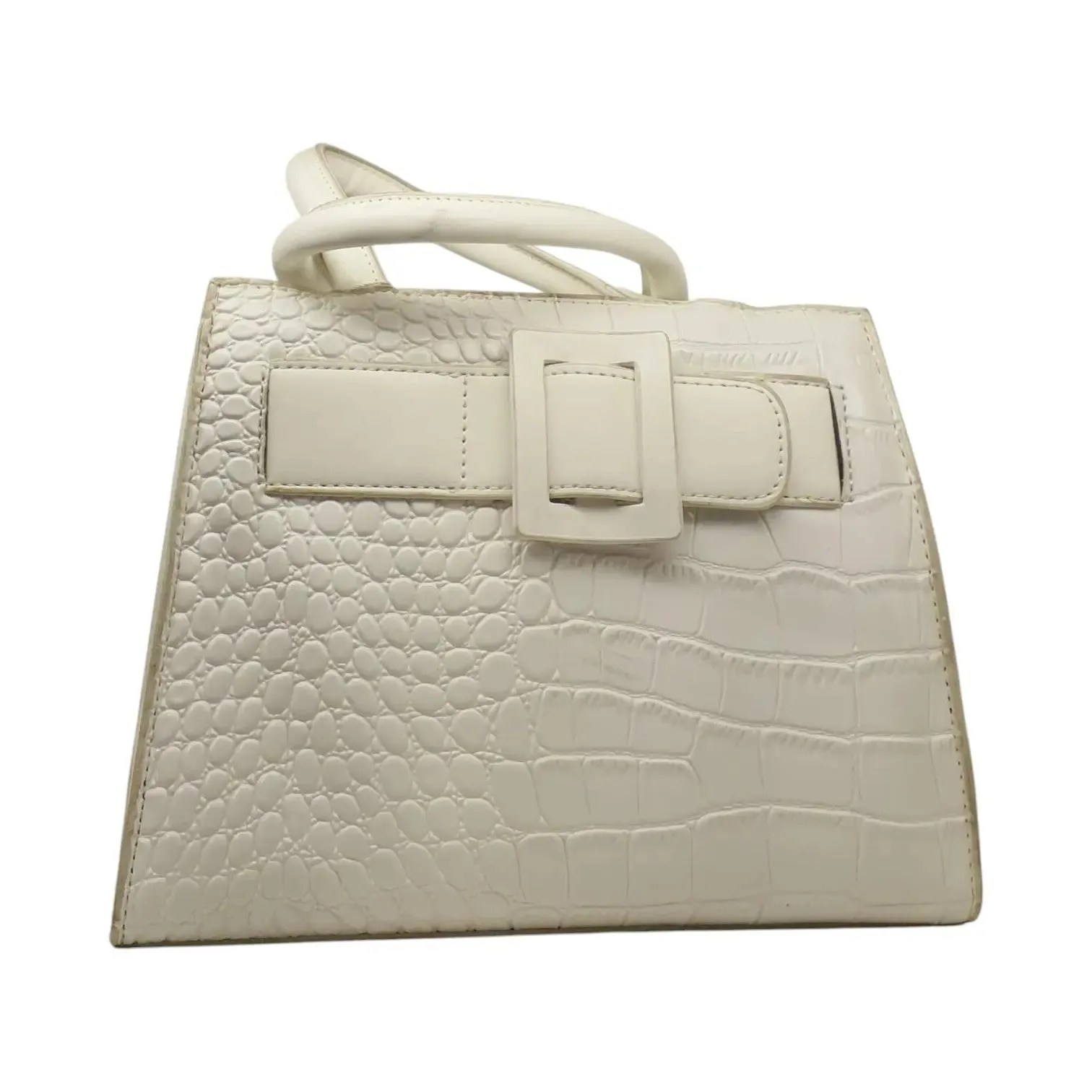 Crocodile Embossed Handbag with Buckle Accent
