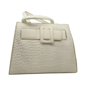 Crocodile Embossed Handbag with Buckle Accent