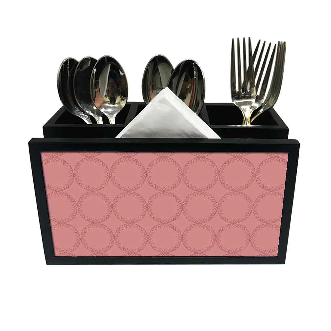 Cutlery Tissue Holder Napkin Stand -  Peach Circle Pattern