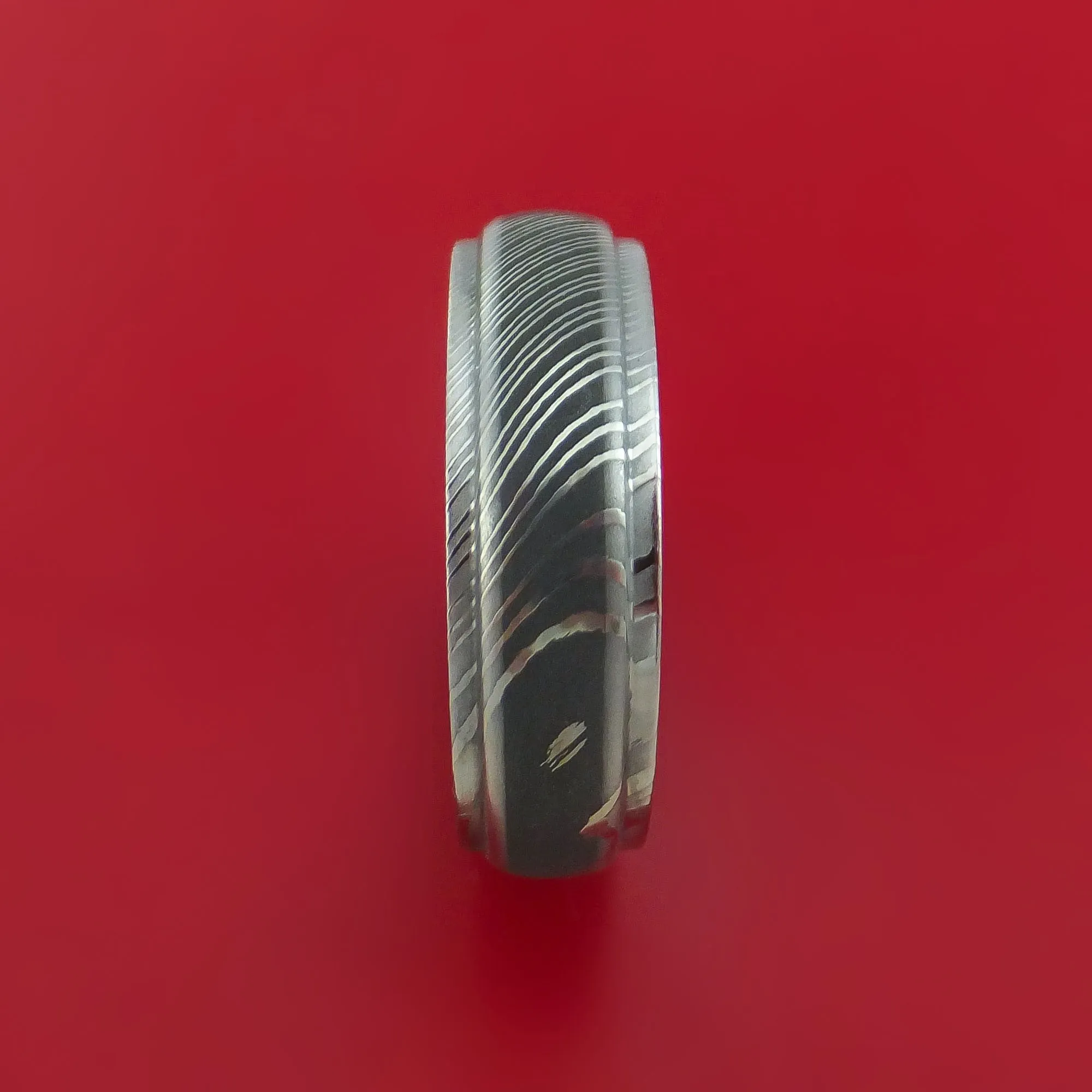 Damascus Steel Ring Wedding Band Two Tone Finish Genuine Craftsmanship