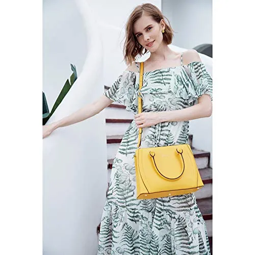 Designer 11'' Leather Satchel With Crossbody Strap-Yellow & Pink