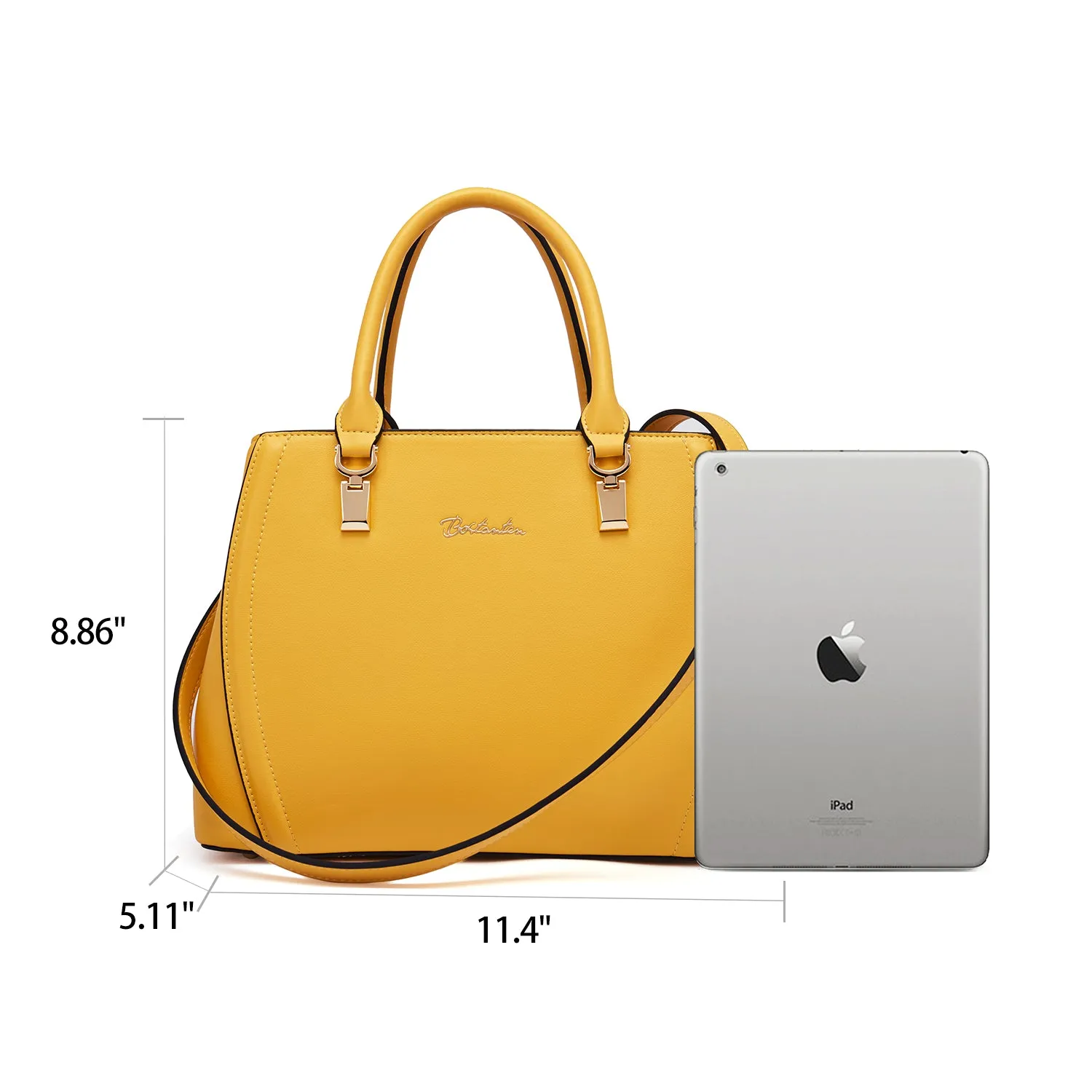 Designer 11'' Leather Satchel With Crossbody Strap-Yellow & Pink