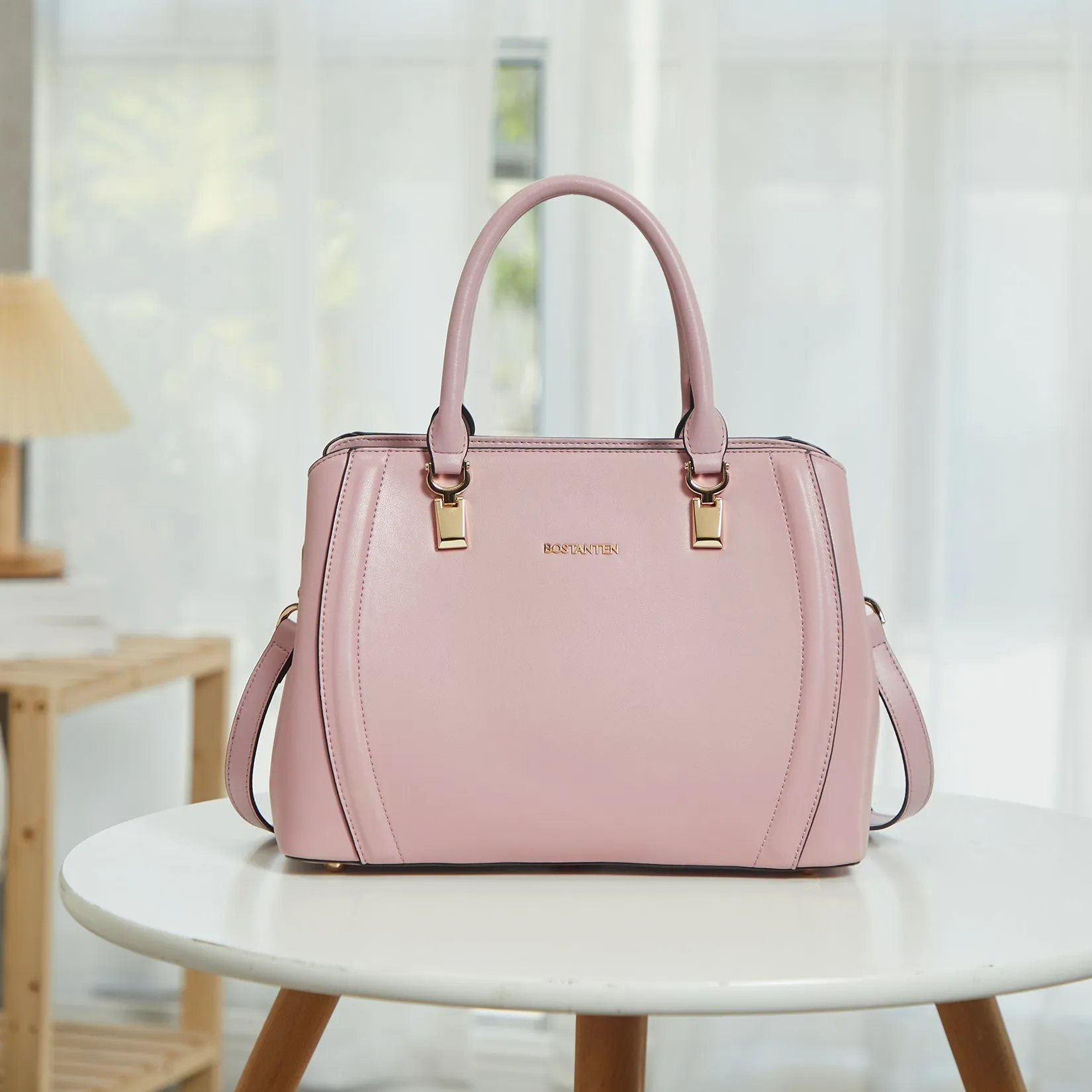 Designer 11'' Leather Satchel With Crossbody Strap-Yellow & Pink