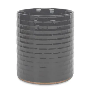 Embossed Subway Tile Ceramic Stoneware Cork Bottom Kitchen Utensil Holder, Grey