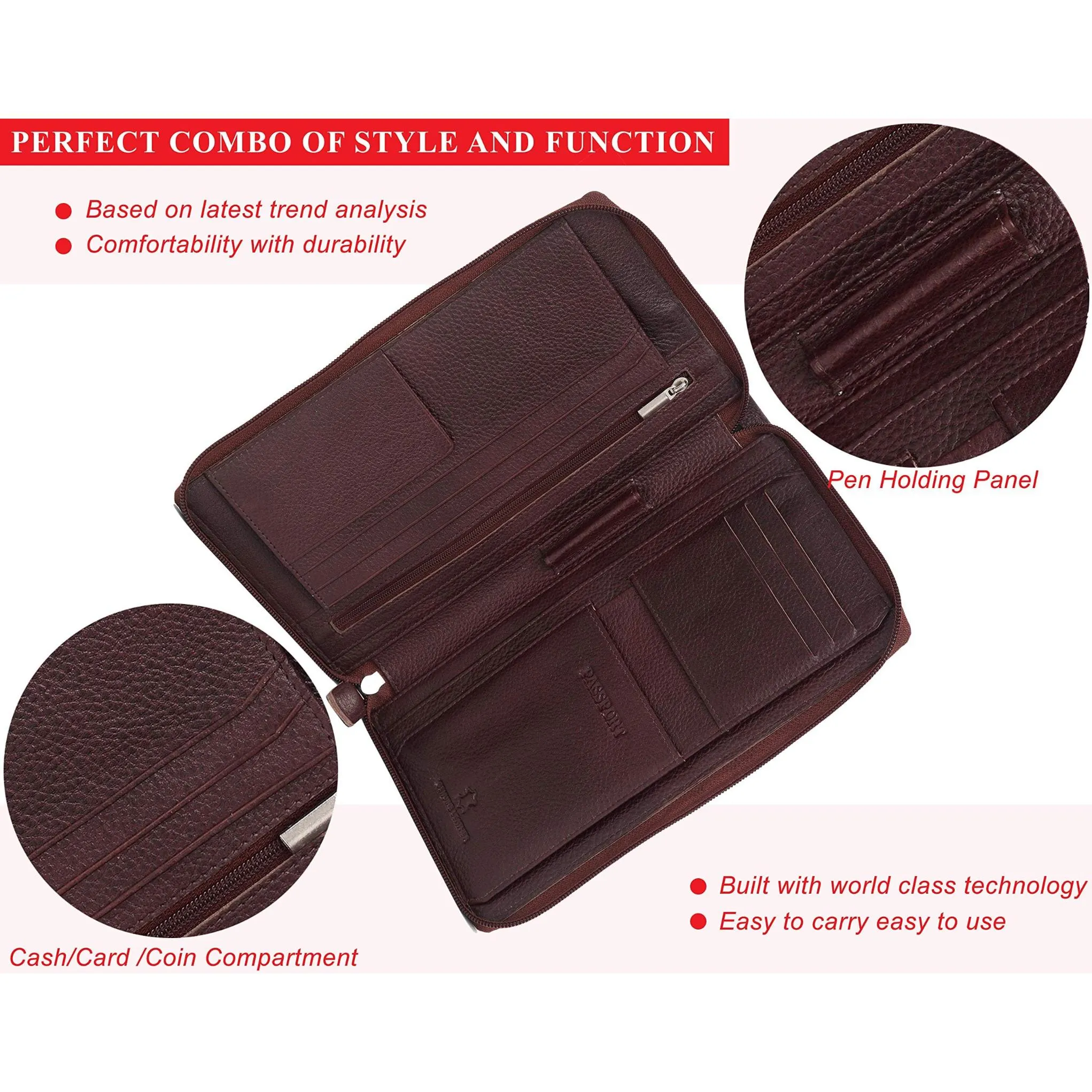 ETHAN RFID Protected Maroon Leather Passport Holder for Men & Women