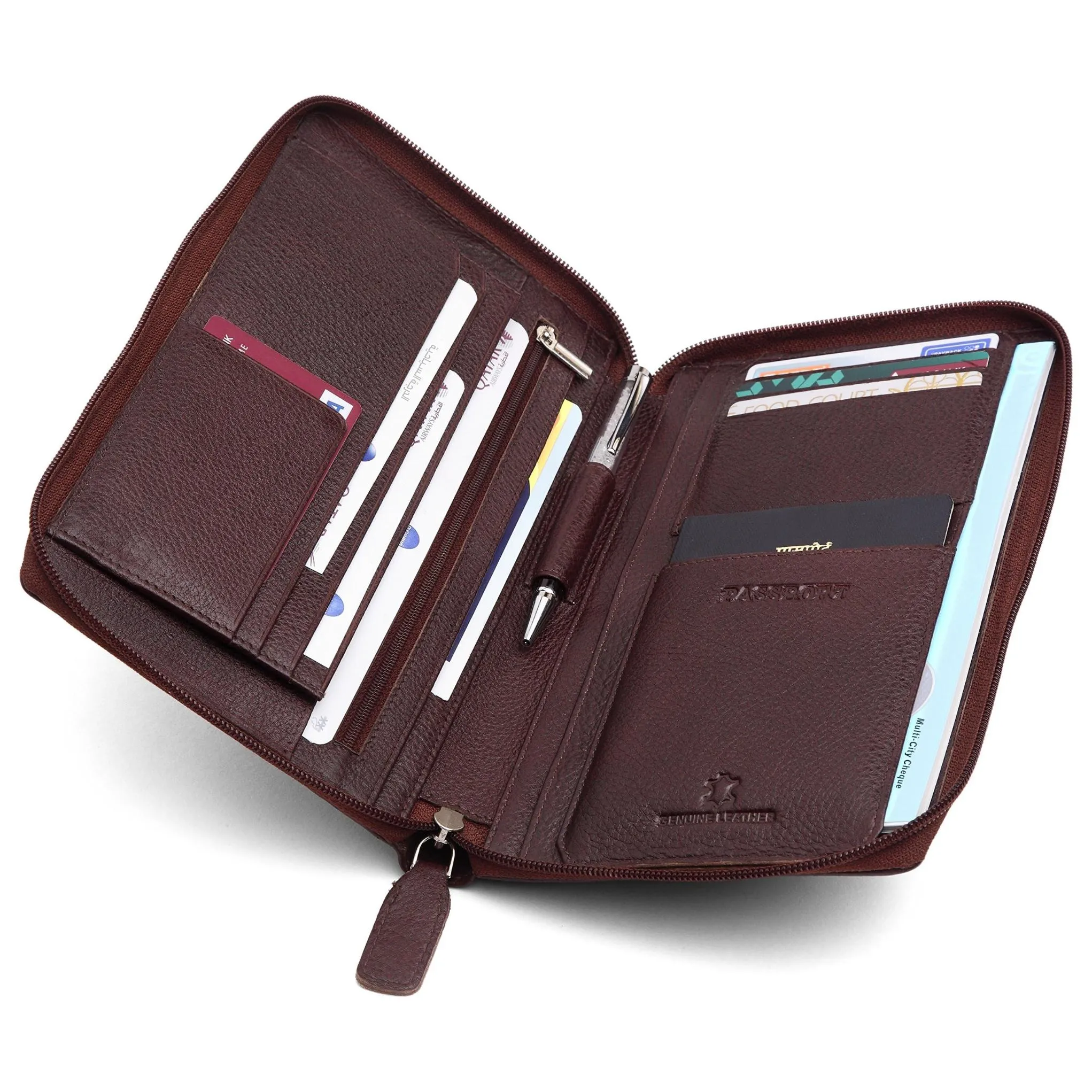 ETHAN RFID Protected Maroon Leather Passport Holder for Men & Women