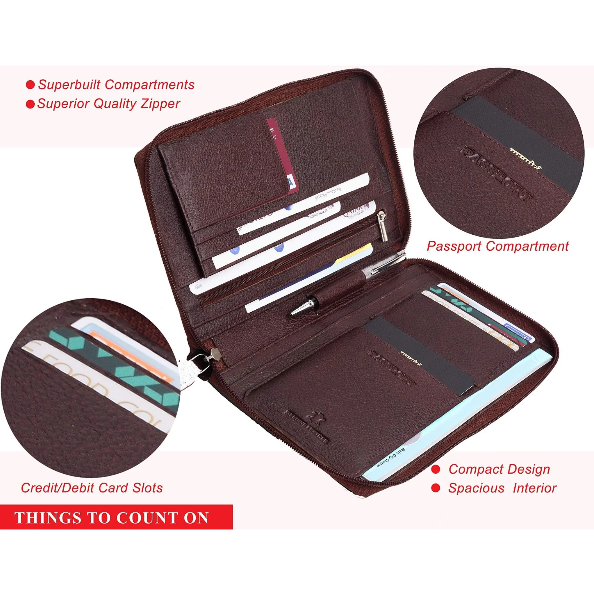 ETHAN RFID Protected Maroon Leather Passport Holder for Men & Women