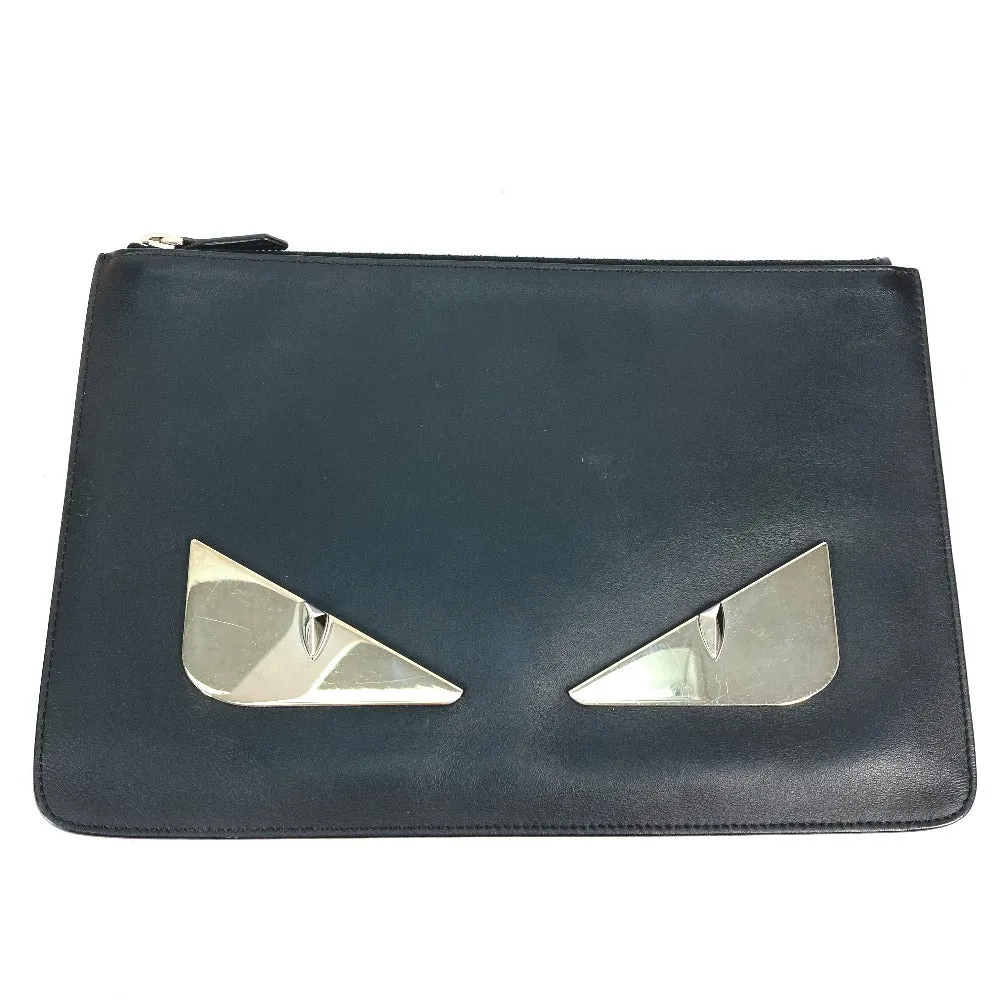 FENDI Clutch bag 7N0078 leather black Monster Bugs mens Used