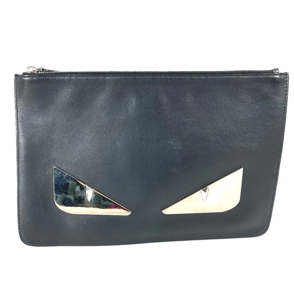FENDI Clutch bag 7N0078 leather black Monster Bugs mens Used