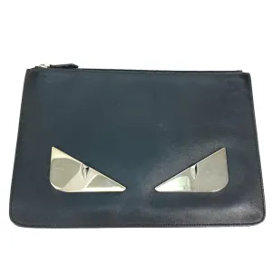 FENDI Clutch bag 7N0078 leather black Monster Bugs mens Used