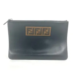 FENDI Clutch bag 7N0078 leather black Pouch Zucca logo mens Used